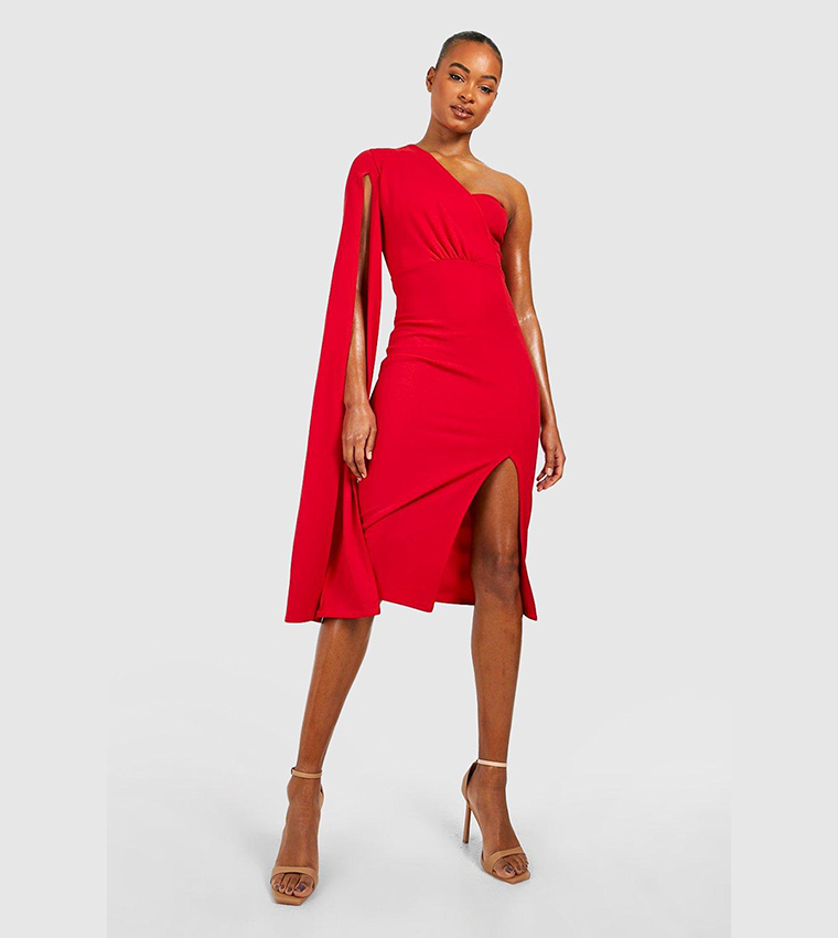 Buy Boohoo Tall Cape Detail Midi Dress In Red 6thStreet Qatar