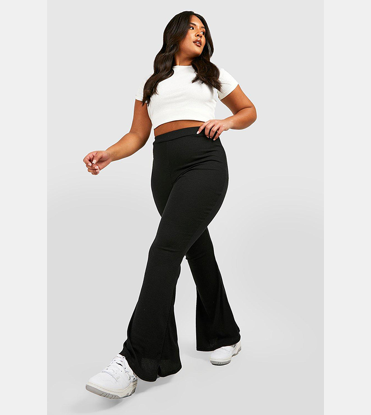 Basic Ribbed Flare Trousers
