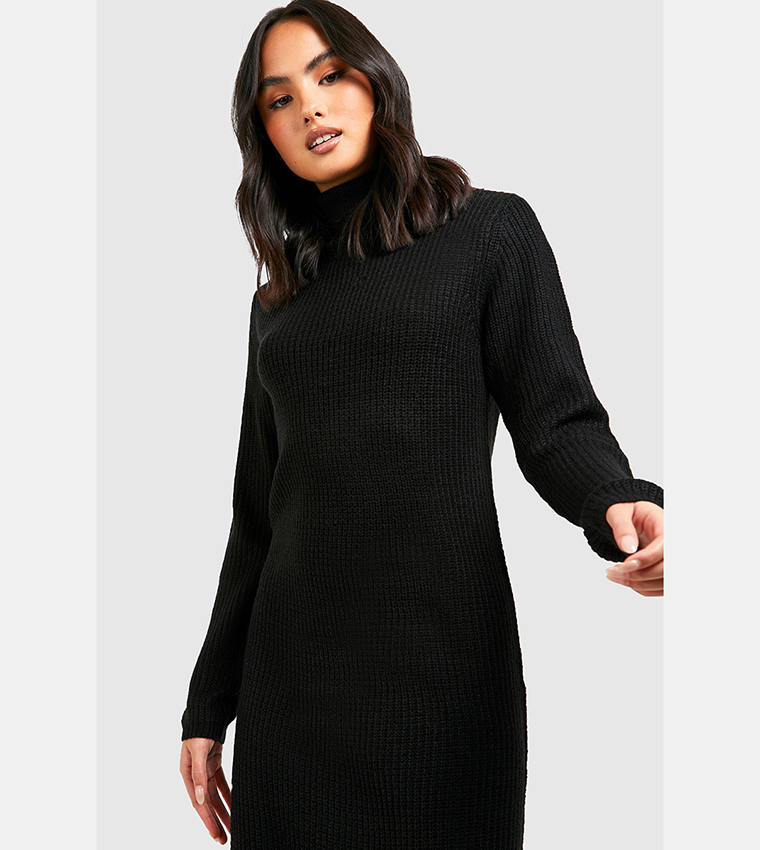 boohoo knitted dress Black Soft Marl Knit Maxi Jumper Dress