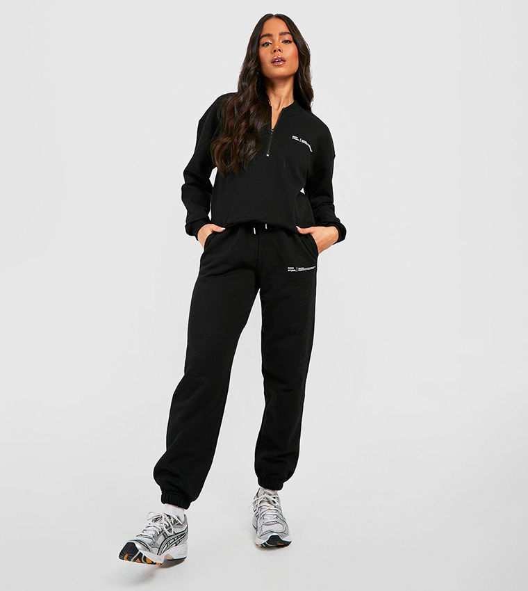 Buy Boohoo Zip Up Slogan Sweat Jogger Tracksuit In Black