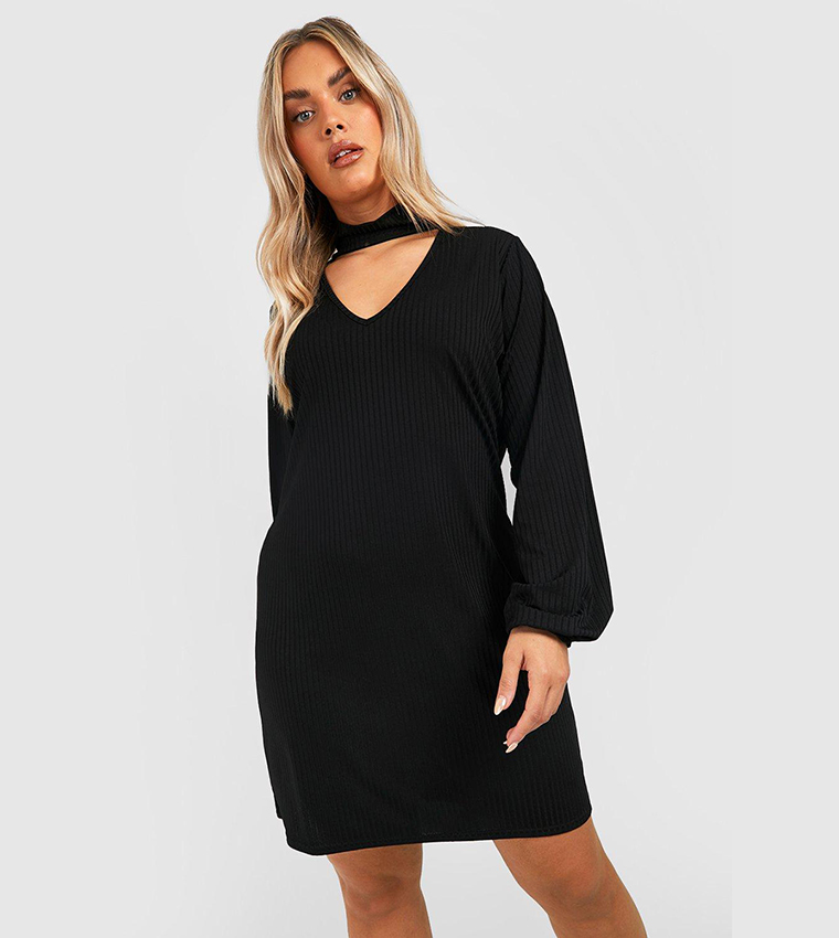 Buy Boohoo Soft Knitted Ribbed Choker Sweater Dress In Black 6thStreet Oman