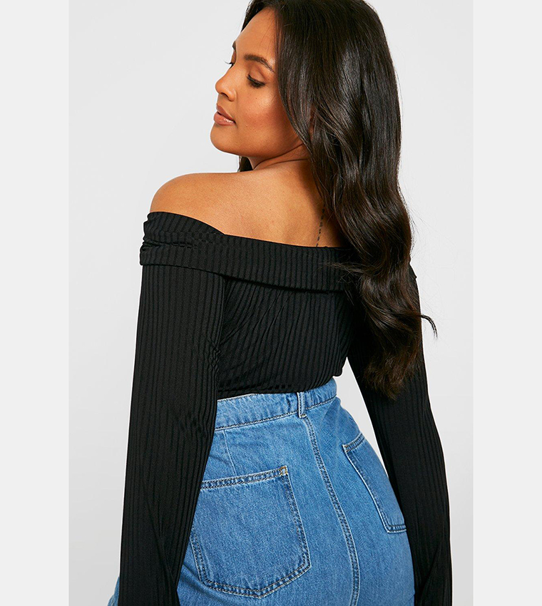 Ribbed discount bardot top