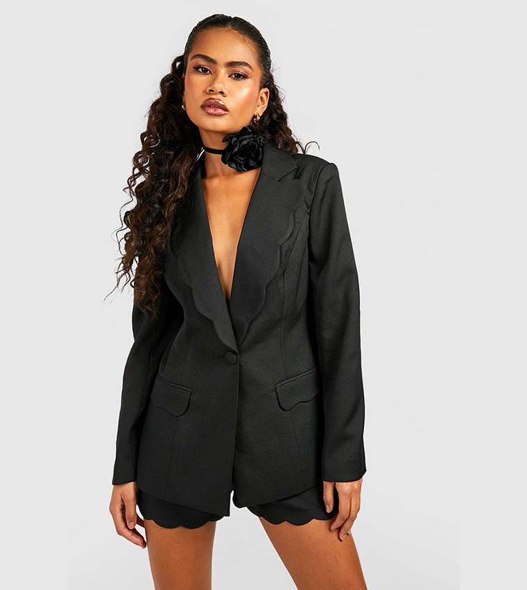 Buy Boohoo Scalloped Lapel Tailored Blazer In Black 6thStreet
