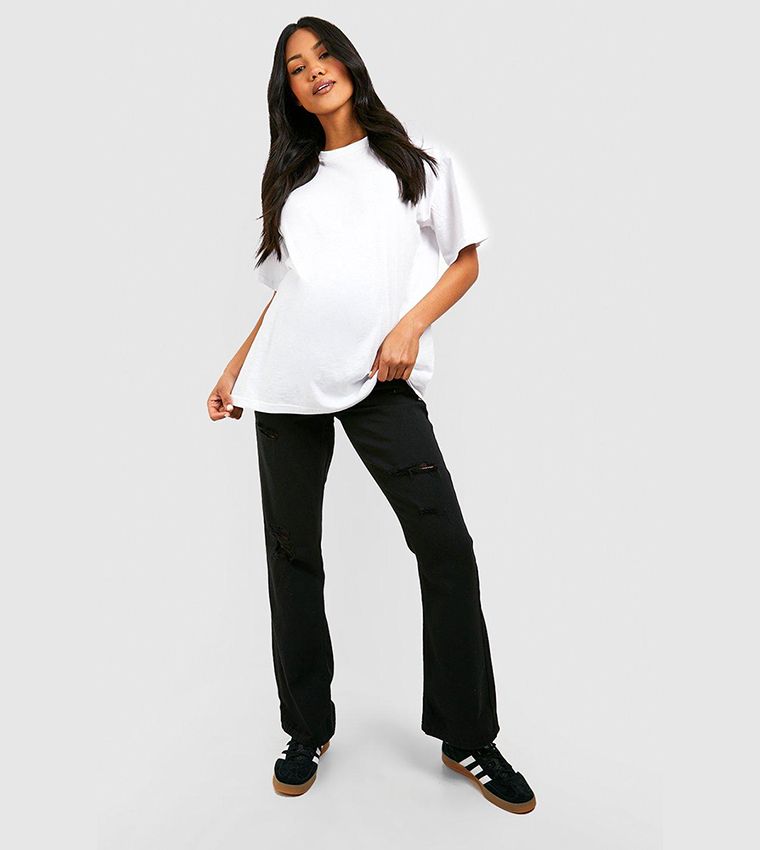 Buy Boohoo Maternity Distressed Flare Jeans In Black 6thStreet Kuwait