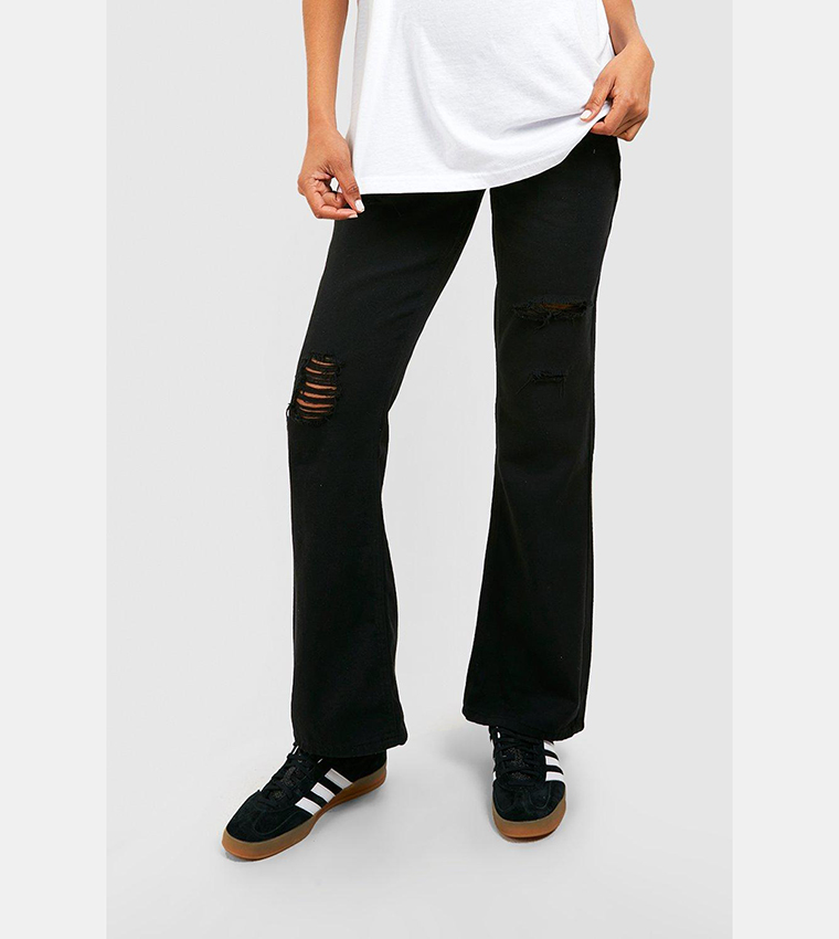 Buy Boohoo Maternity Distressed Flare Jeans In Black 6thStreet Kuwait