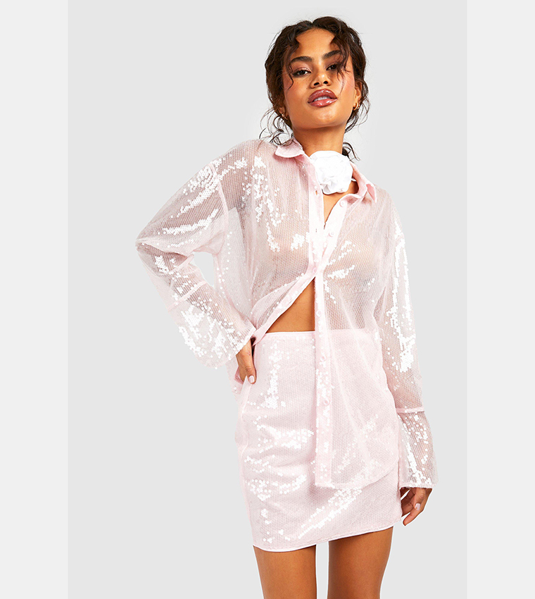 Buy Boohoo Pastel Sequin Mini Skirt In Pink 6thStreet Oman