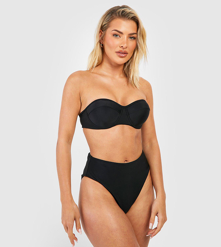 Buy Boohoo Underwired Padded High Waist Bikini Set In Black