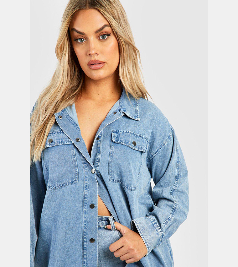 Buy Boohoo Acid Wash Pocket Denim Shirt In Blue 6thStreet Bahrain