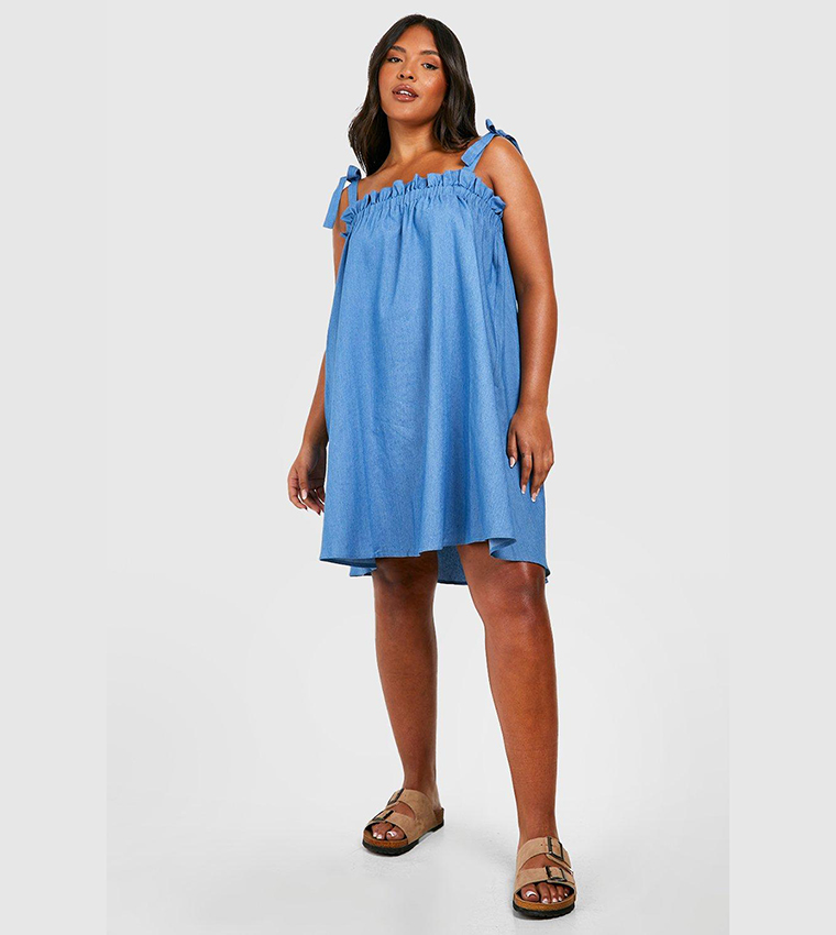 boohoo denim dress plus size boohoo Women's Plus Denim Zip Up Shift Dress in Black