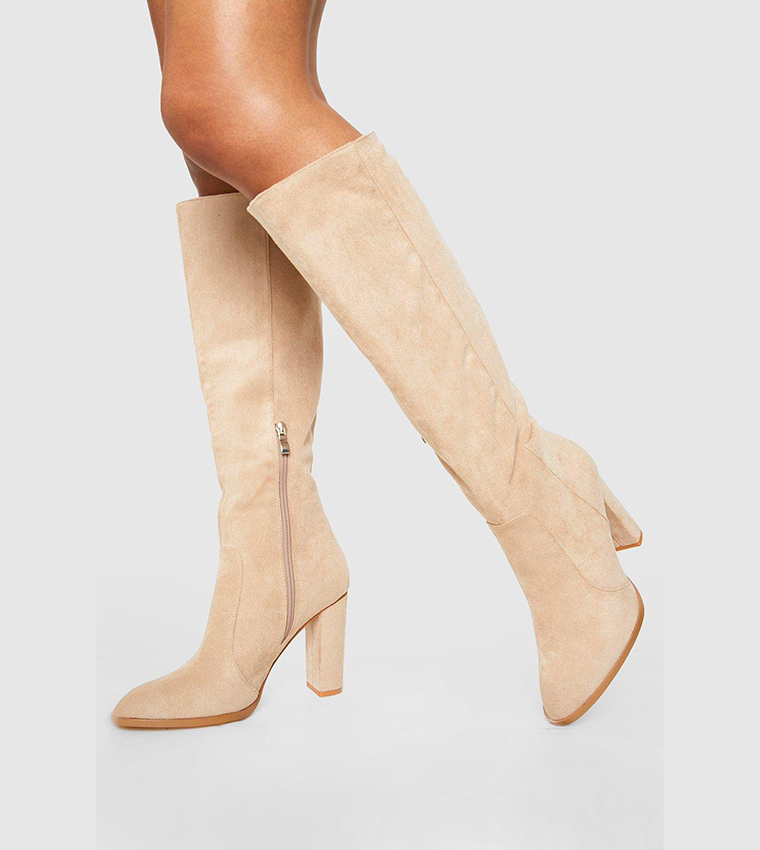Buy Boohoo Round Toe Knee High Boots In Beige 6thStreet Qatar