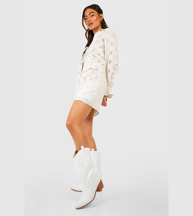 Wide Fit Tab Detail Ankle Cowboy Western Boots