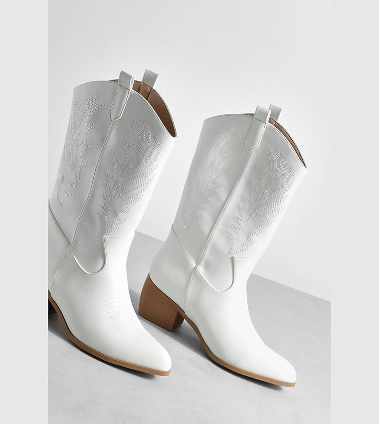 Wide Fit Tab Detail Ankle Cowboy Western Boots
