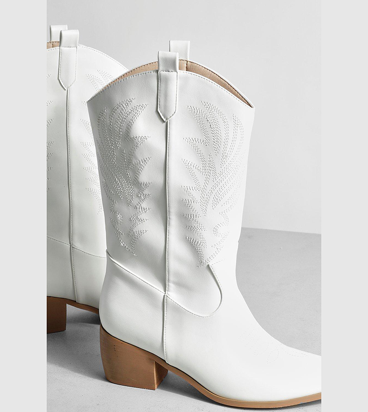 Wide Fit Tab Detail Ankle Cowboy Western Boots