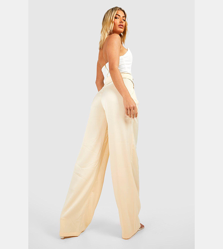 Folded Waistband Wide-Leg Trousers