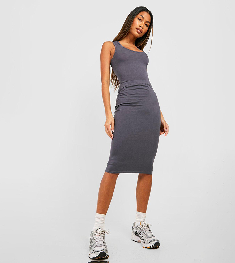 Buy Boohoo Mix And Match Cotton Midi Skirt In Grey 6thStreet UAE