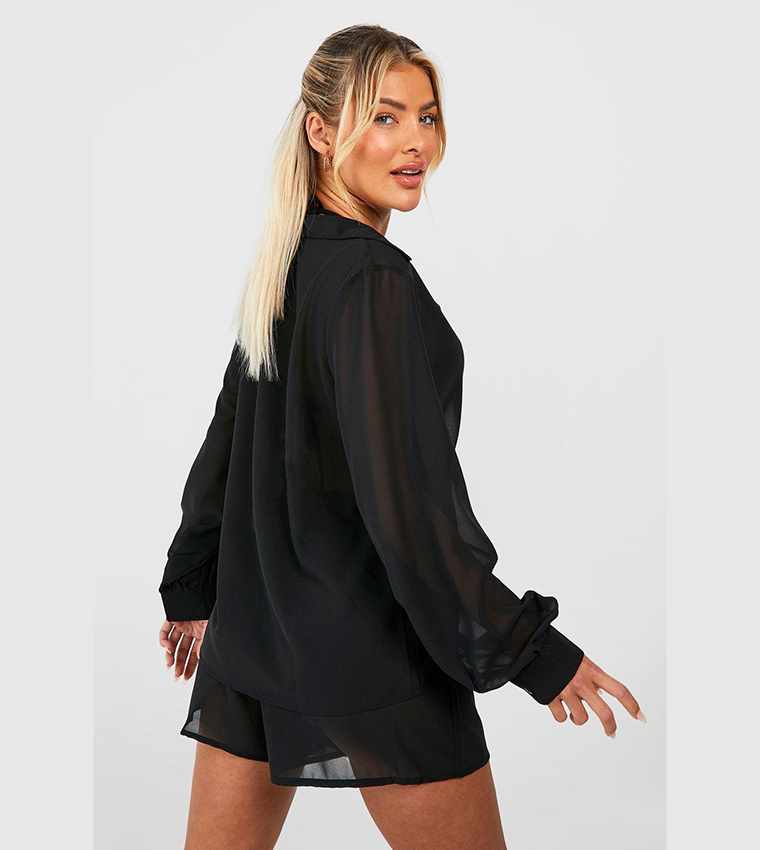 Buy Boohoo Chiffon Shirt And Short Beach Co Ord Set In Black