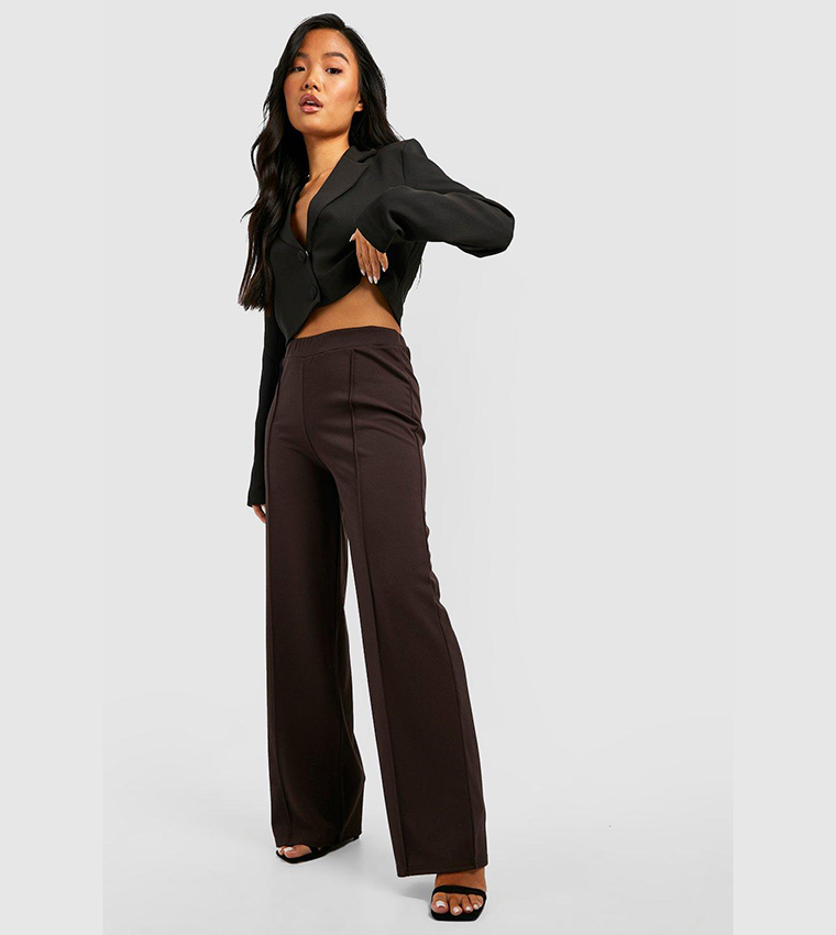 Petite High Waisted Woven Wide Leg Pants, Boohoo