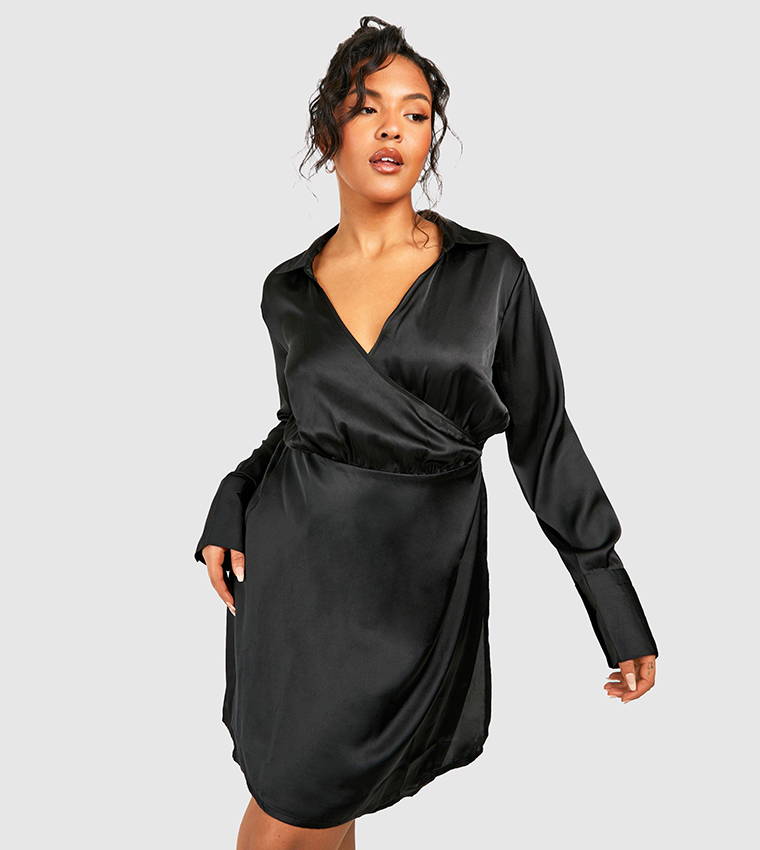 Boohoo satin belted wrap dress best sale