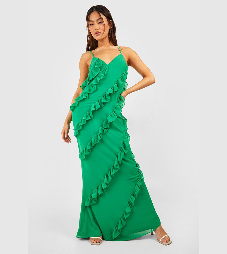 Chiffon Ruffle Detail Maxi Dress