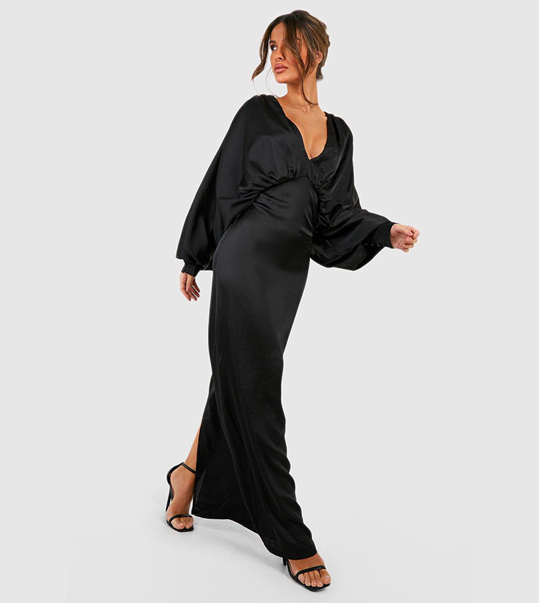 Black Satin Dress Boohoo Shop Black Satin Long Sleeve Wrap Dress Deals  Women S Satin Long