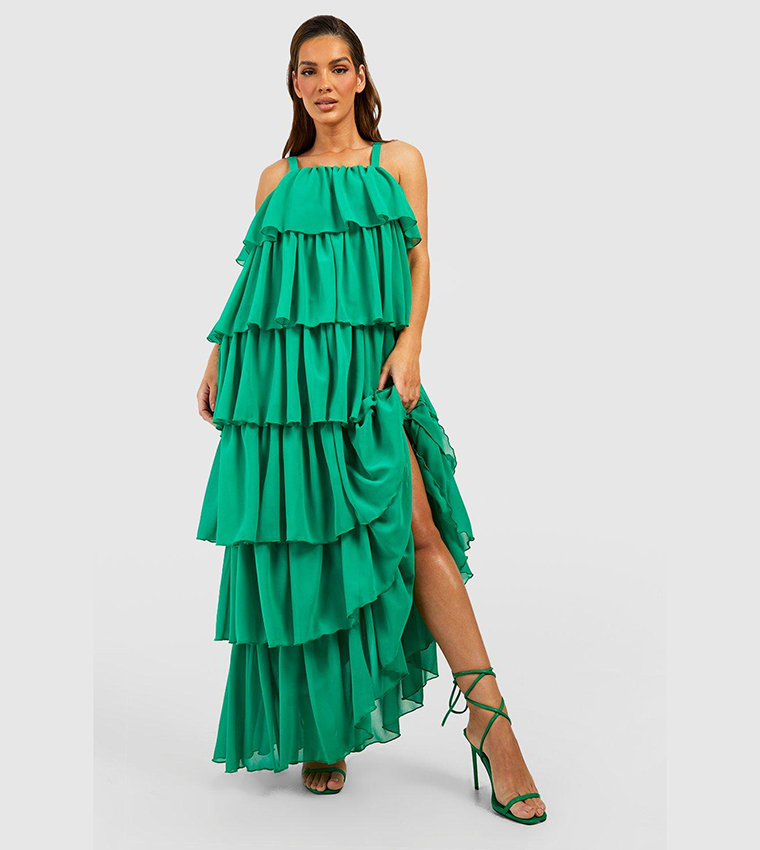 Green ruffle maxi dress best sale