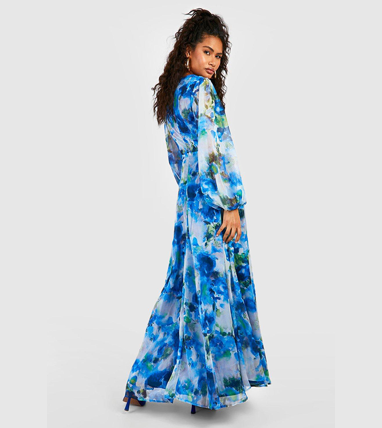 boohoo floral chiffon print cut out maxi dress Yellow Plus Floral Print Chiffon Cut Out Maxi Dress