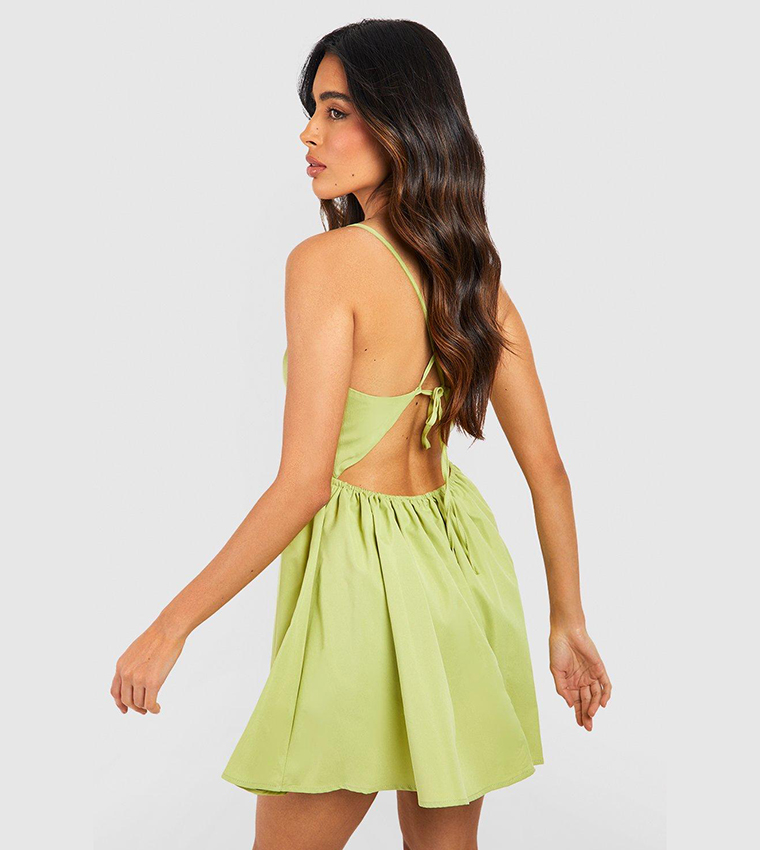 Buy Boohoo Cut Out Strappy Skater Dress In Green | 6thstreet Oman