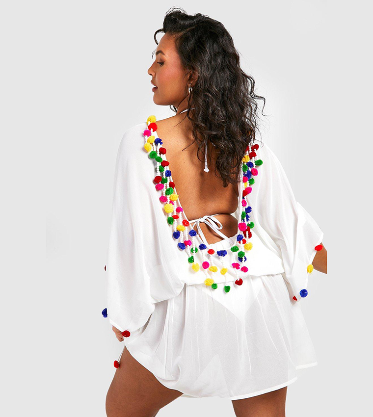 Buy Boohoo Pom Pom Scoop Back Beach Dress In White 6thStreet UAE