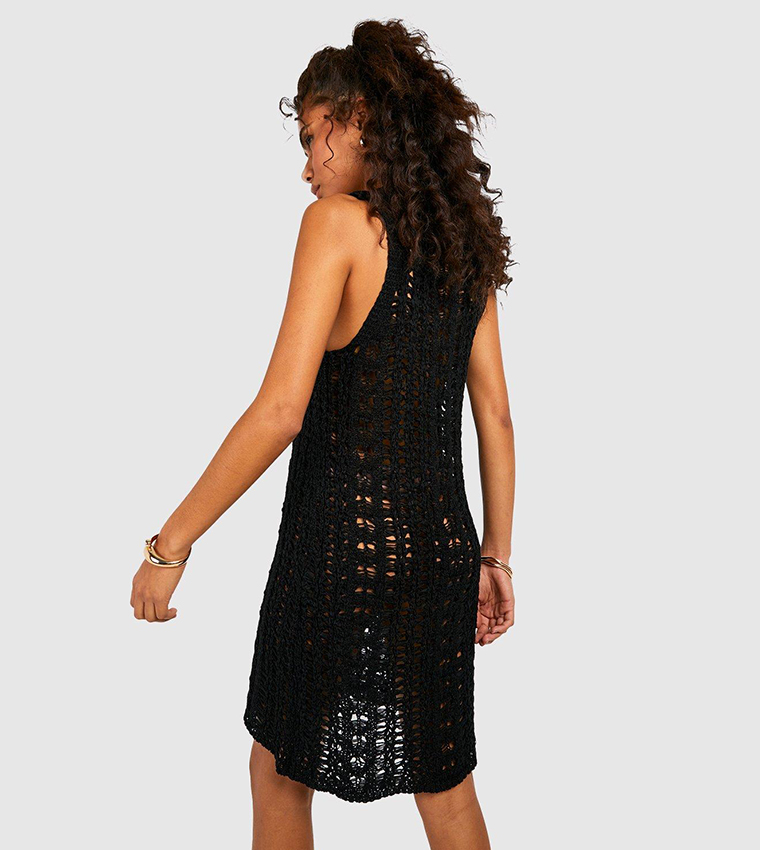 Buy Boohoo Ladder Crochet Knit Mini Dress In Black | 6thstreet Oman