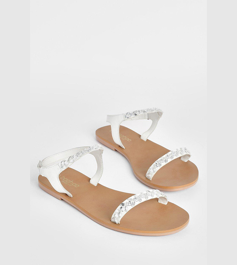 White Wide Fit Twin Strap Basic Leather Sandals