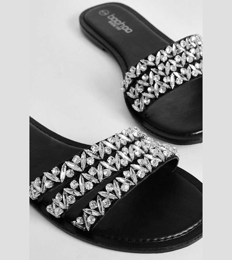 Black embellished sandals flat fashion