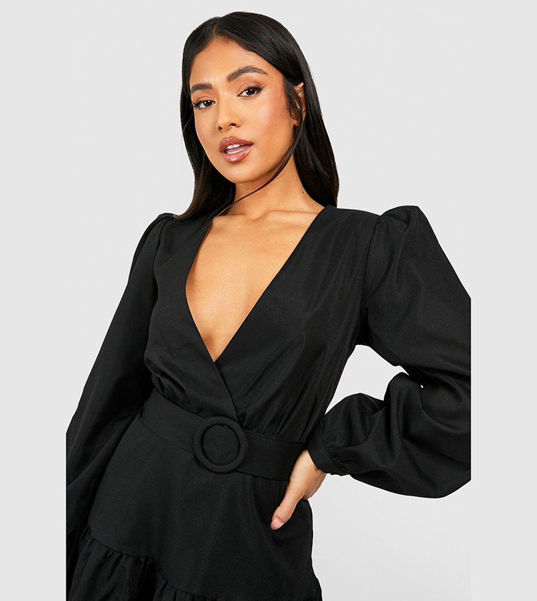 Mela Foil Star Print Wrap Skater Dress In Black