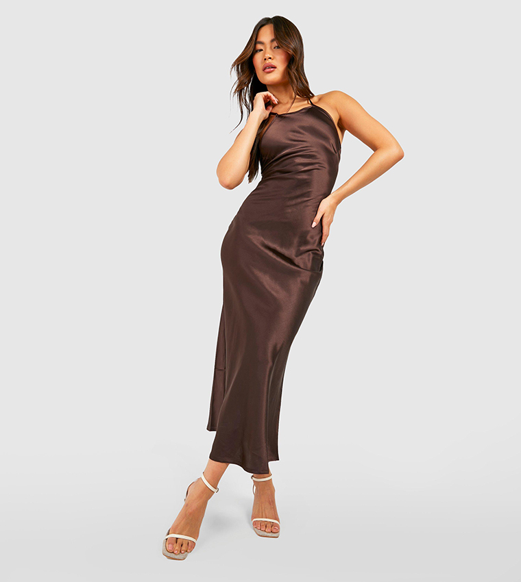 Floor Length Halter Tie Back Princess Slit Gown