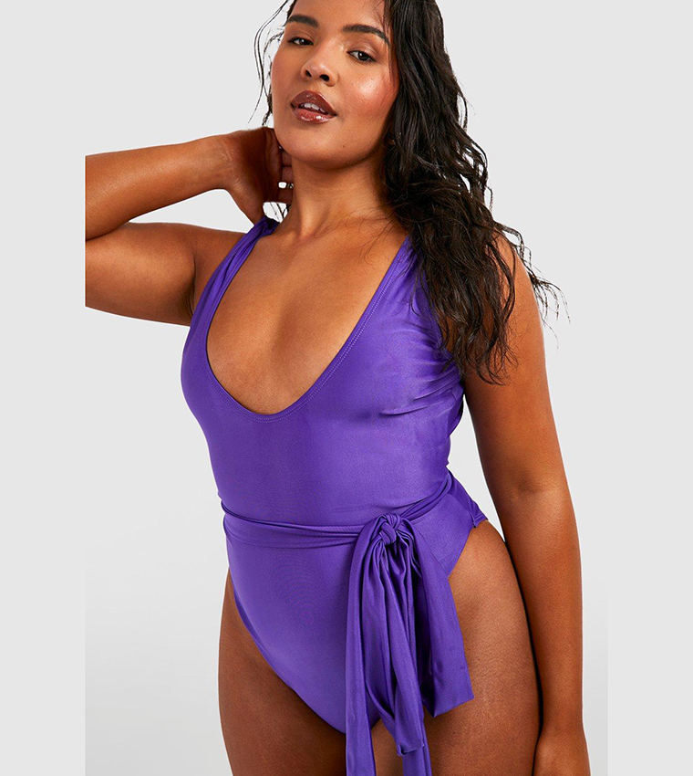 Buy Boohoo Tie Waist Scoop Swimsuit In Purple 6thStreet Bahrain