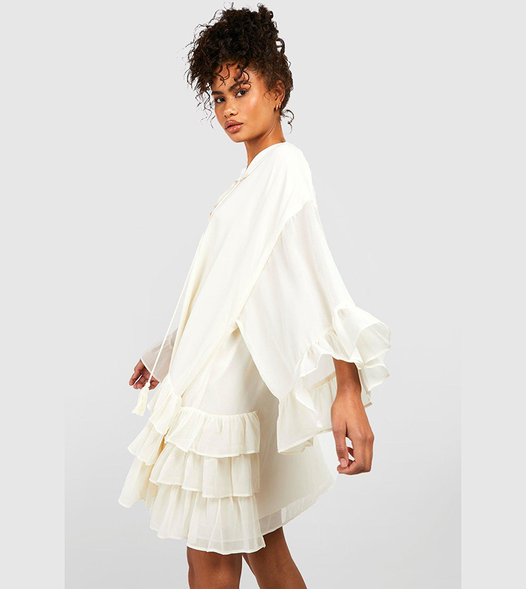 short sleeve v neck mini dress Off White Textured V Neck Cap Sleeve Mini Dress