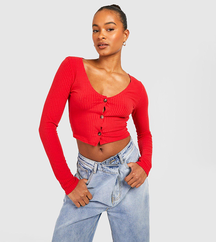 Button up crop sweater hotsell