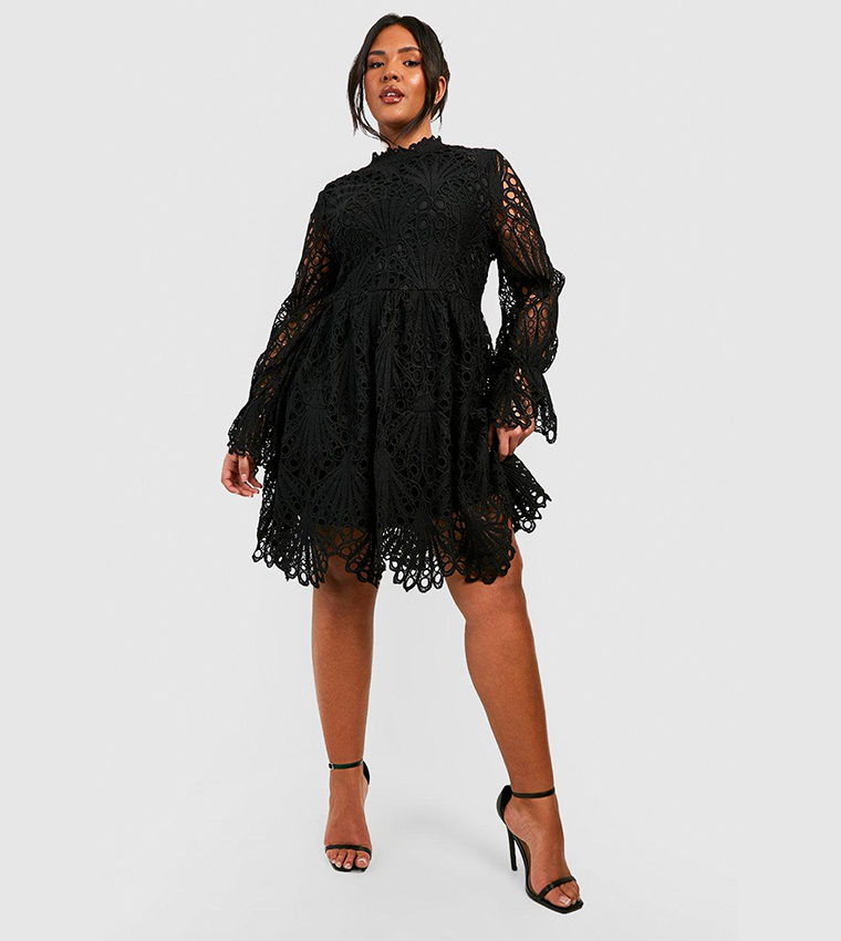 Buy Boohoo Flared Sleeves Lace Skater Dress In Black 6thStreet Bahrain