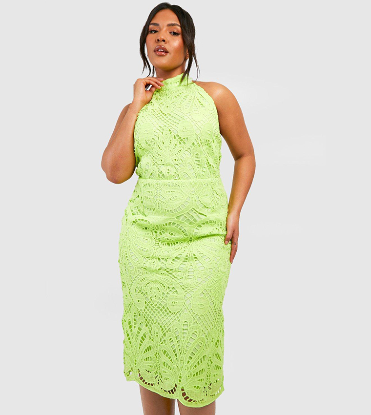 Buy Boohoo Premium Crochet Lace High Neck Midi Dress In Neon 6thStreet Kuwait