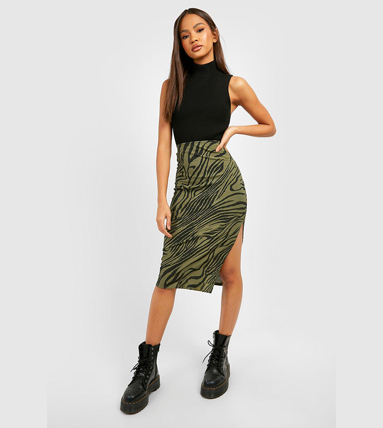 Khaki zebra outlet print skirt