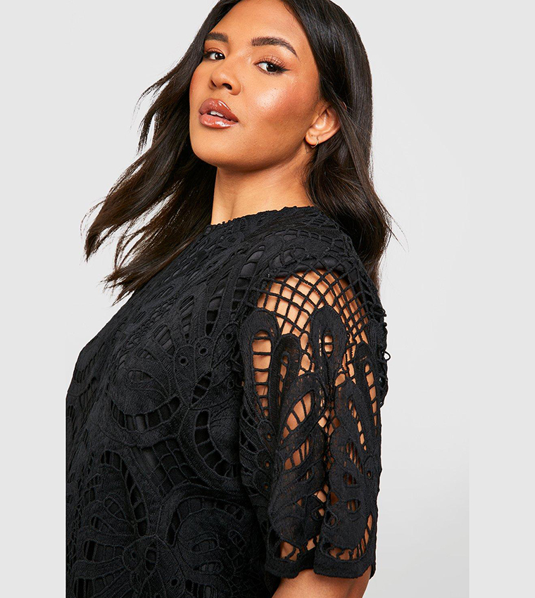 boohoo black crochet dress boohoo Women's Cotton Crochet Square Neck Mini Dress
