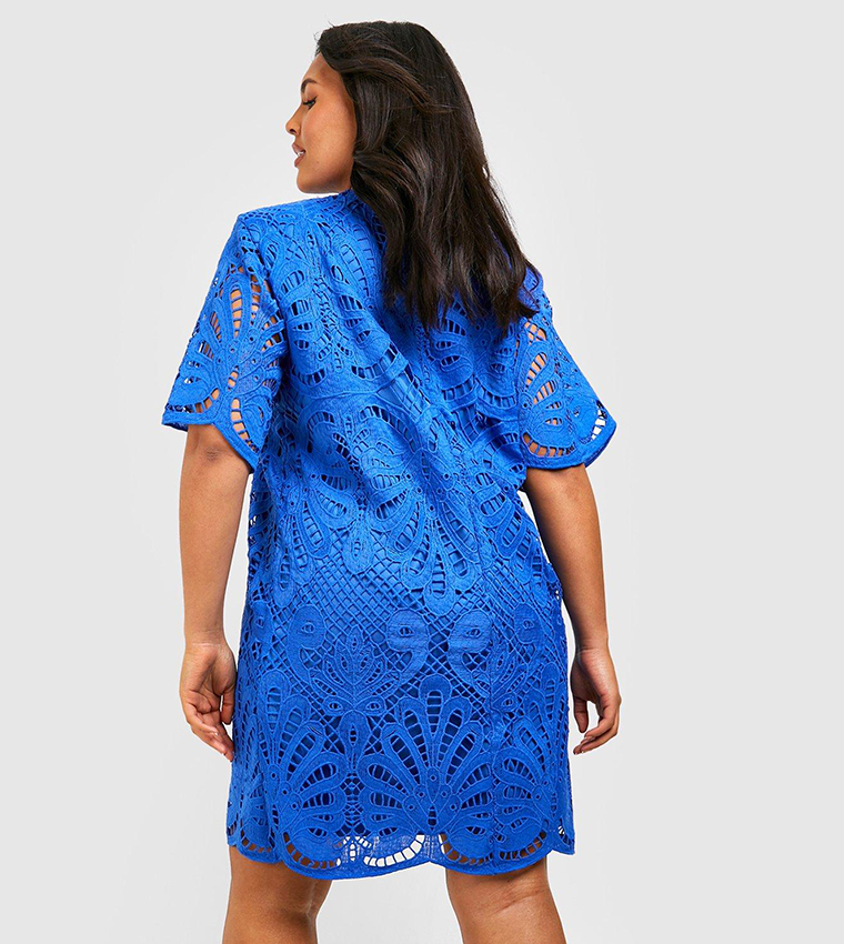 Blue lace shift outlet dress