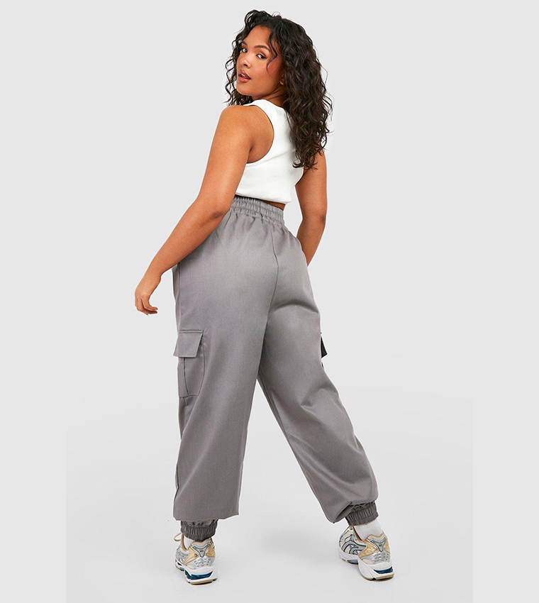 Buy Boohoo Twill Elasticated Cuff Cargo Trousers In Grey 6thstreet Uae