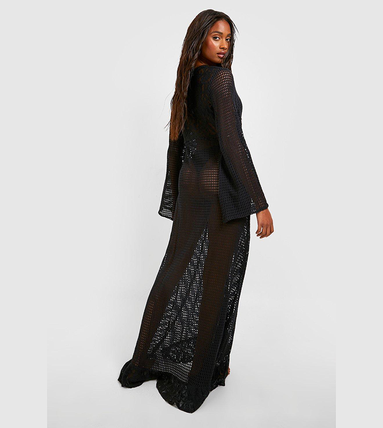Buy Boohoo Lace Crochet Frill Hem Maxi Beach Dress In Black | 6thStreet  Kuwait