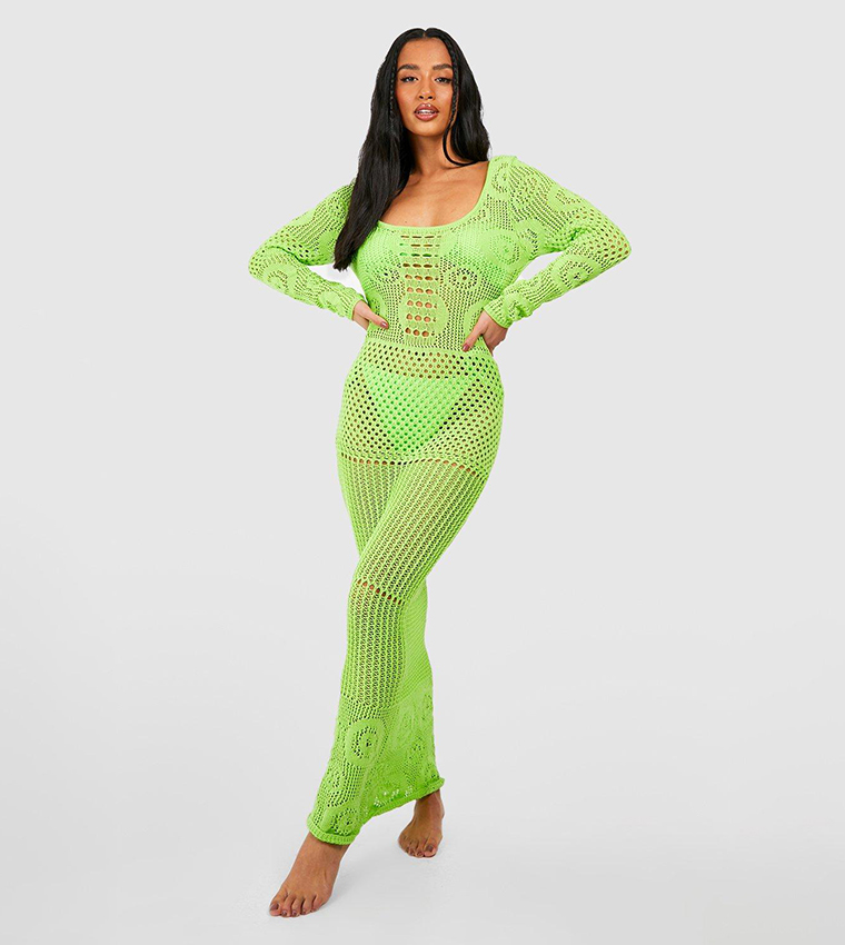 Buy Boohoo Neon Recycled Crochet Maxi Dress In Neon | 6thstreet Saudi Arabia