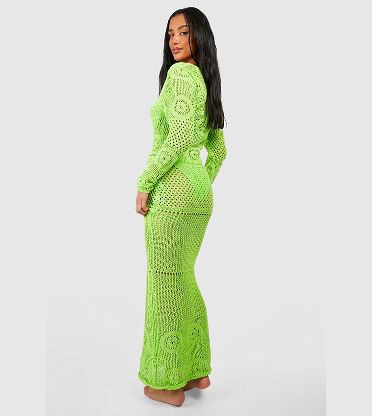 Buy Boohoo Neon Recycled Crochet Maxi Dress In Neon | 6thstreet Saudi Arabia