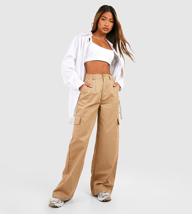 Buy Boohoo High Rise Straight Fit Cargo Pants In Green