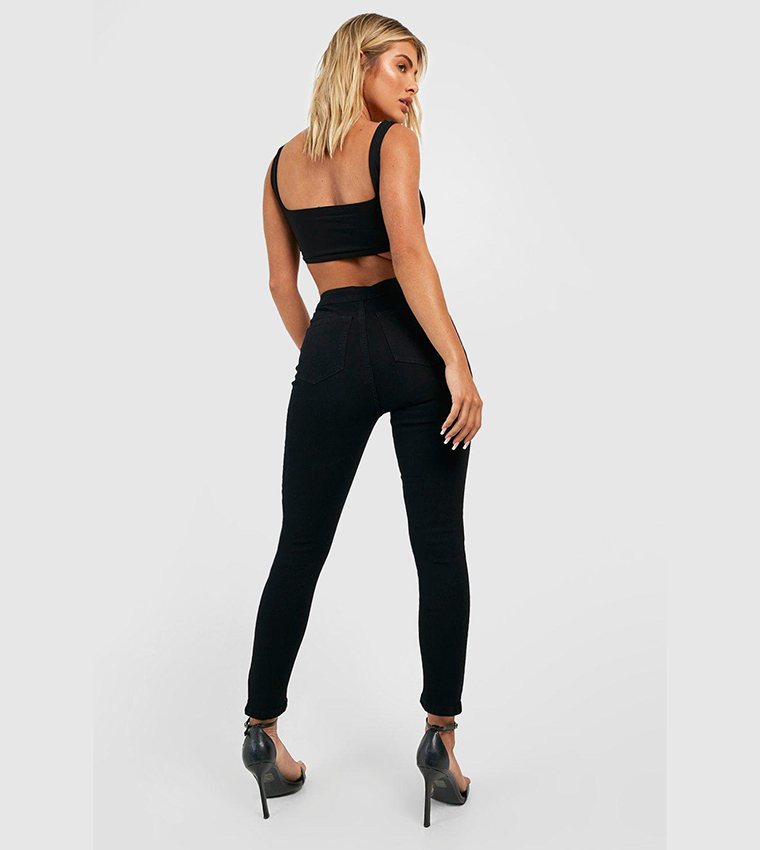 Buy Boohoo High Rise Super Stretch Disco Skinny Fit Jeans In Black