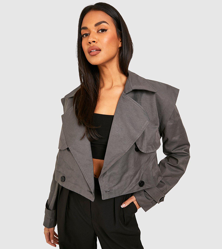 Grey short trench coat online