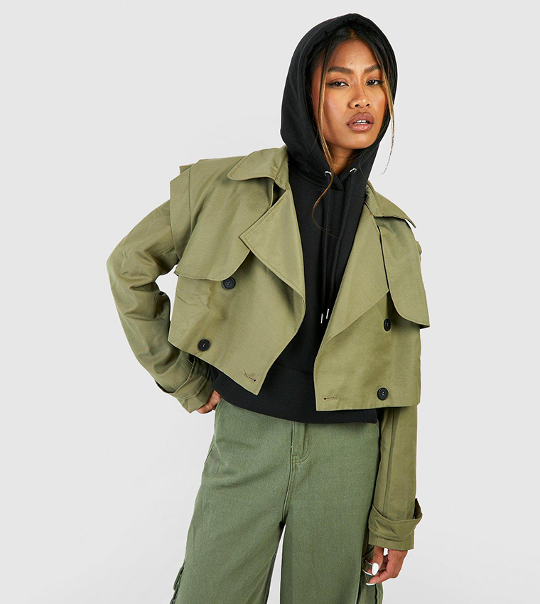 Buy Boohoo Short Trench Coat In Khaki 6thStreet Bahrain