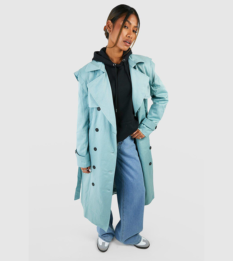 Buy Boohoo Shoulder Detail Trench Coat In Blue 6thStreet Oman